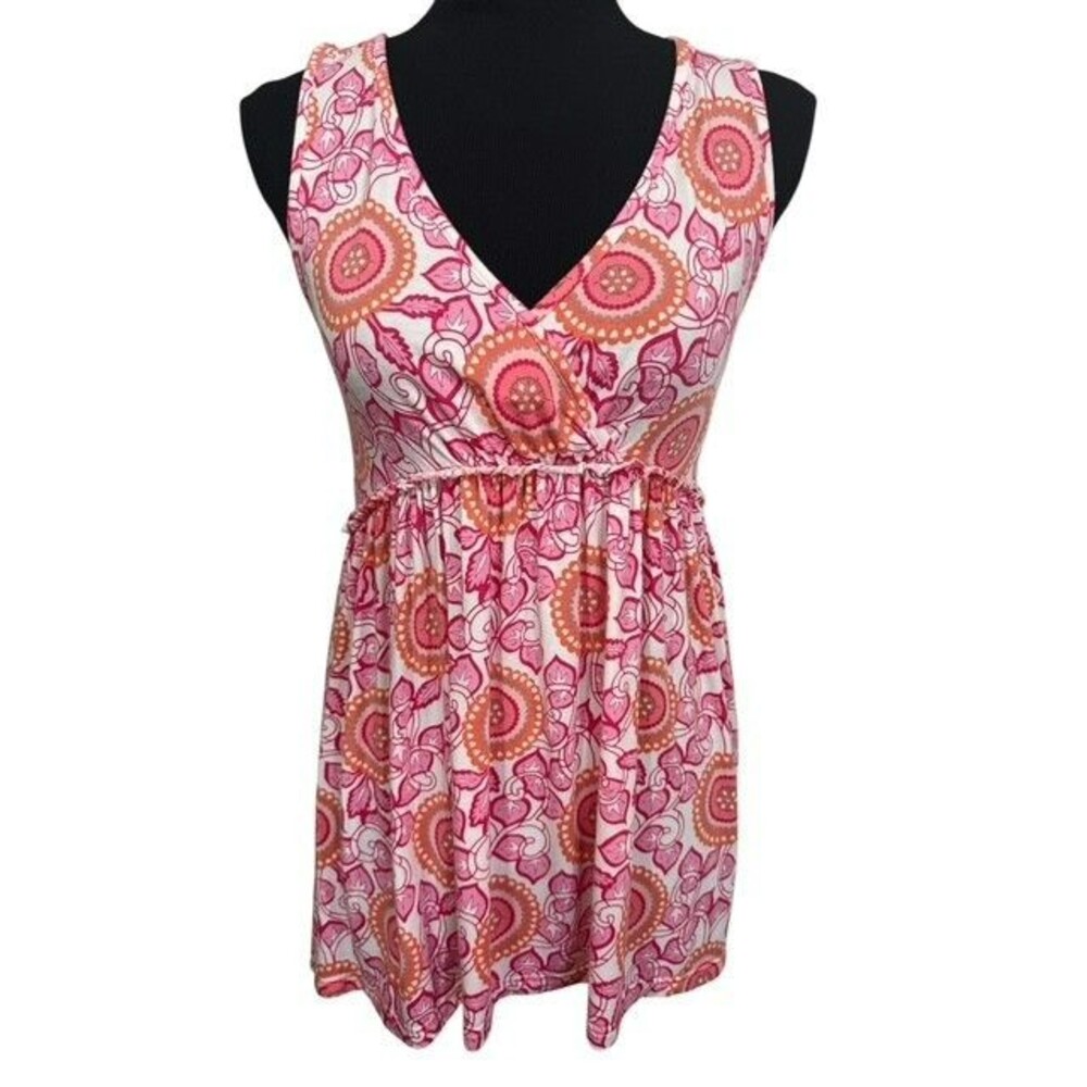 Matilda Jane Womens Blouse Size Small Pink Orange Sleeveless Vneck Empire Waist